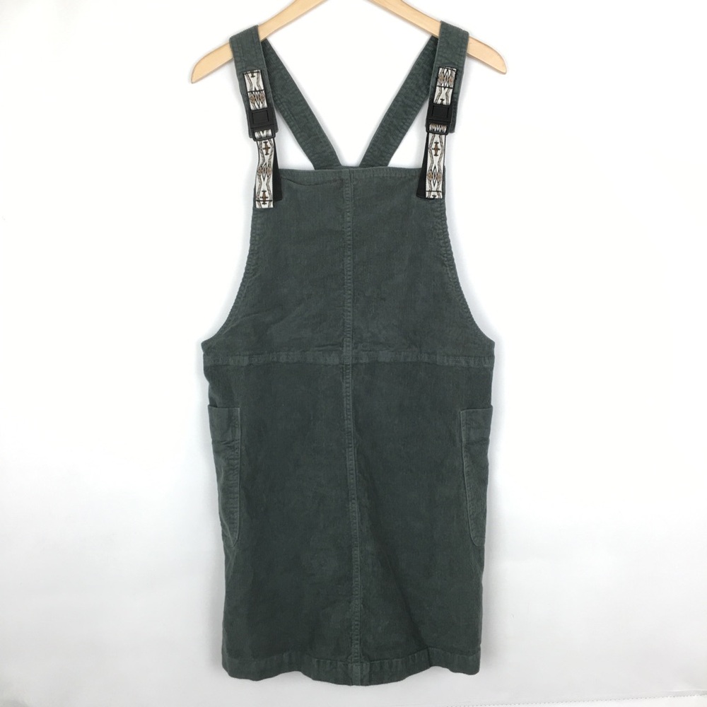 KAVU June Jumper Corduroy Overall Dress Green Women’s Size Large Apron Pockets